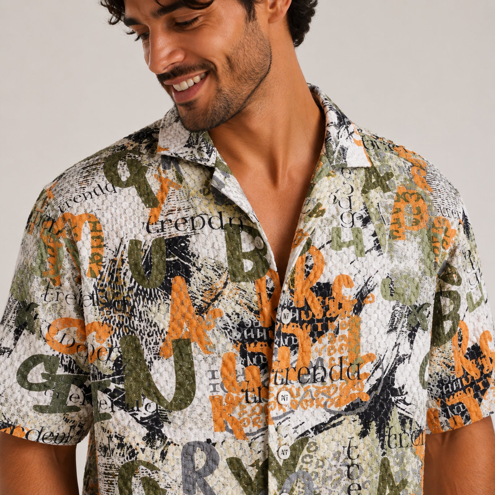 Men's Green Abstract Printed Half Sleeve Casual Shirt-3