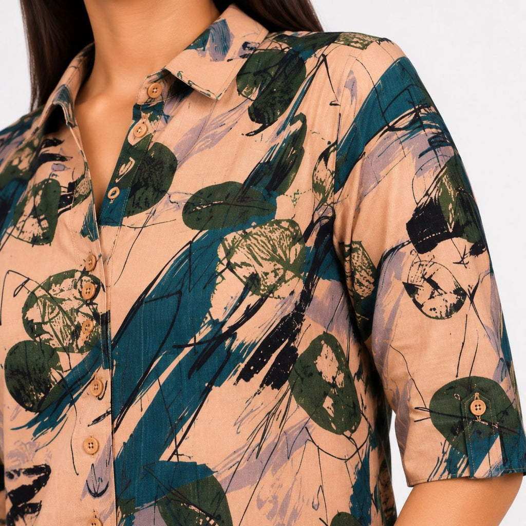 Women's Green Abstract Print A-Line Tunic Top-4