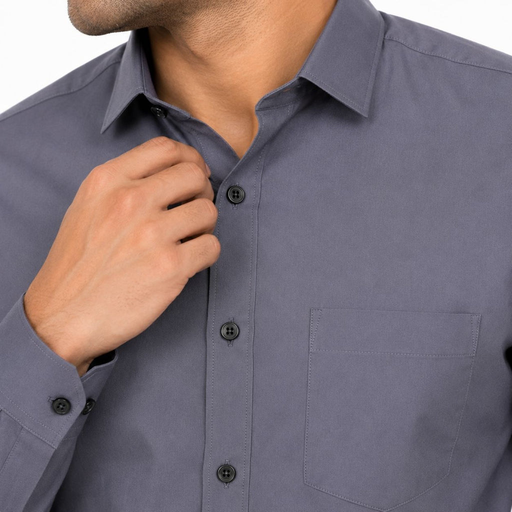 Men's Steel Grey Everyday Button-Up Shirt with Chest Pocket-3