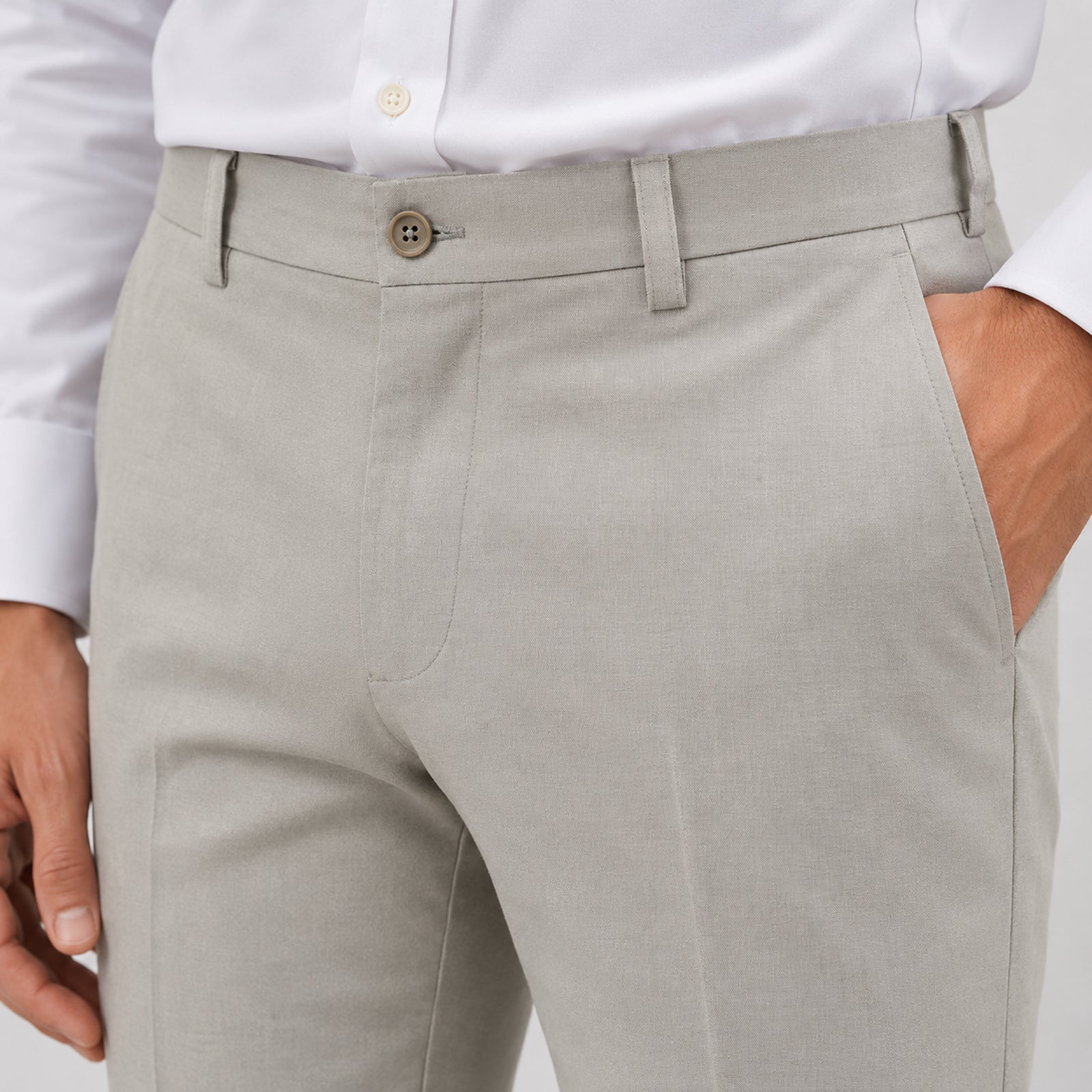 Men's Light Beige Slim Fit Casual Trousers-2