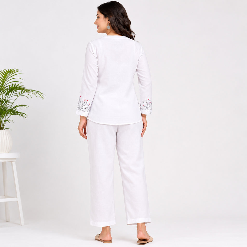 Women's Elegant White Embroidered Co-ord Kurta Set-4