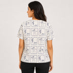Women's Cream Graphic Printed Cotton Blend Casual T-Shirt | Trendy Smiley & Sketch Print Everyday Top-4