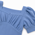 Women's Blue Solid Square Neck Puff Sleeve Crop Top-1