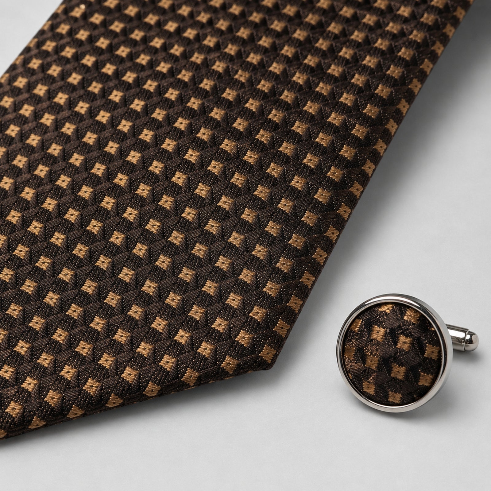 Men's Luxury Micro-Patterned Coffee Brown Silk Formal Necktie-3