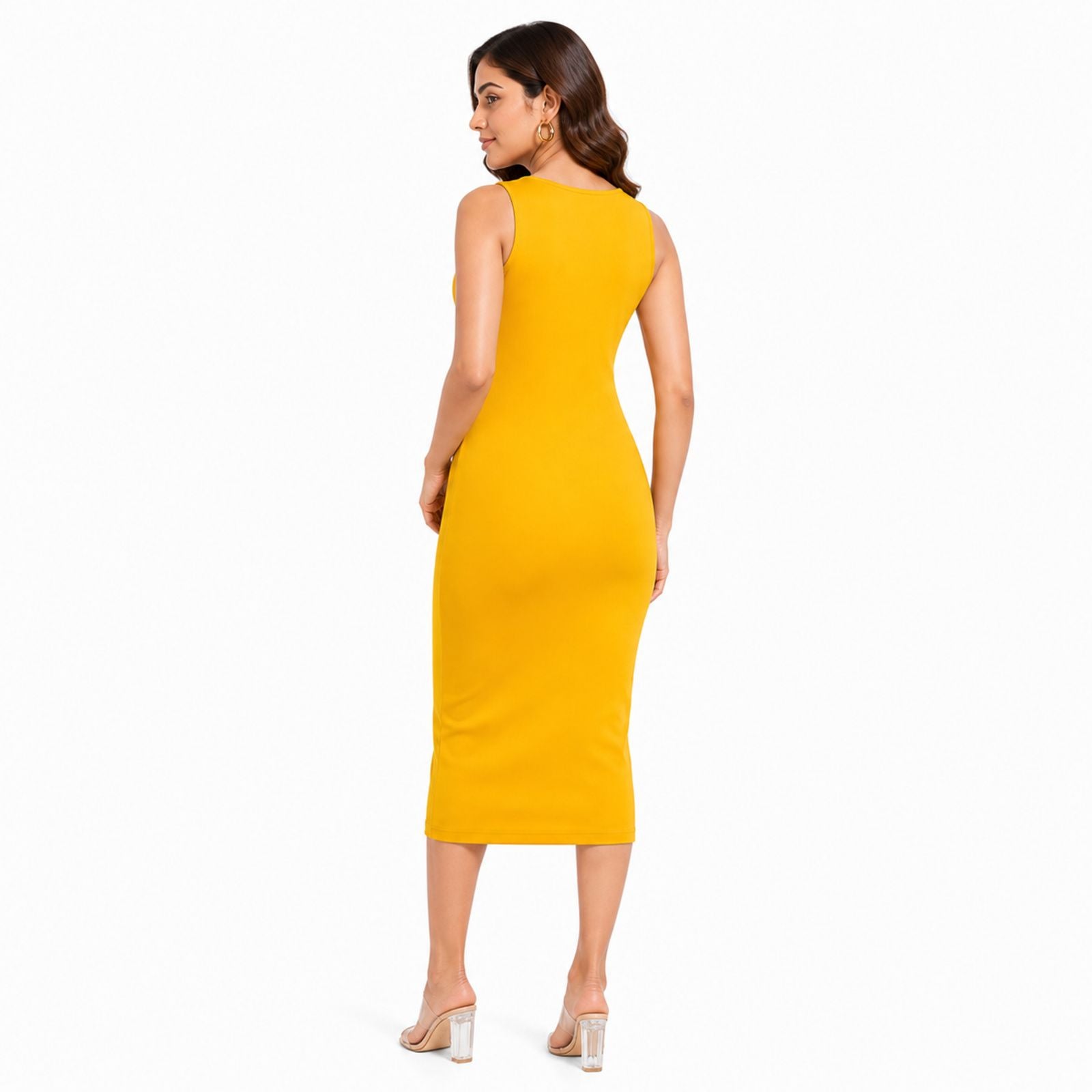 Sunlit Sculpt Ruffle Bodycon Midi Dress-2
