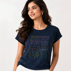Women's Radiant Peacock Blue Graphic Tee with Neon Digital Rain Typography-2