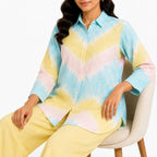 Women's Yellow Tie-Dye Collared Shirt and Wide-Leg Pyjama Co-Ord Set | Relaxed Lounge Set-3