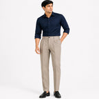 Men's Khaki Pleated Tapered Formal Trousers | Smart Fit Office Wear Pants-1
