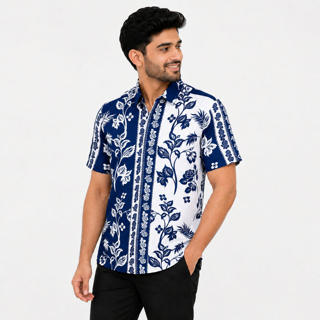 Men's Vintage Floral Panel Print Casual Shirt-4