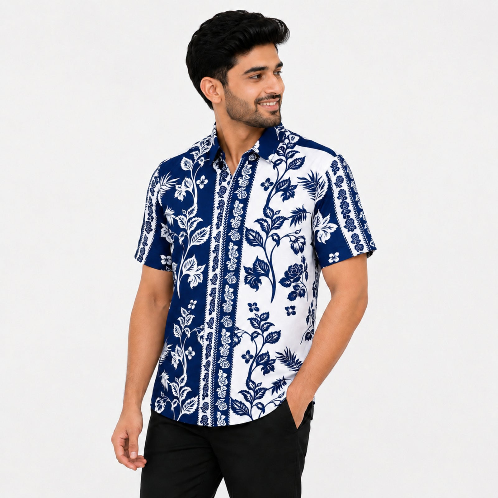 Men's Vintage Floral Panel Print Casual Shirt-4