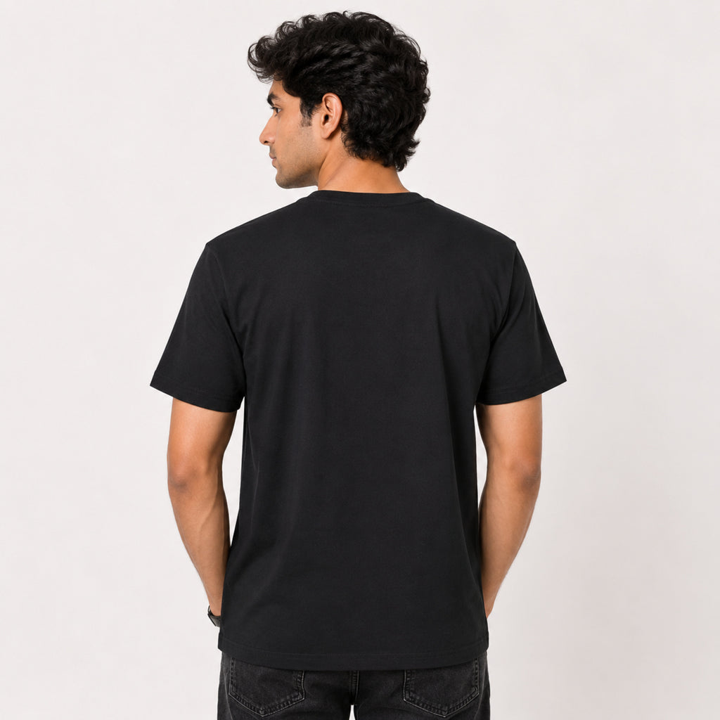 Men's Black Minimal Graphic Print Crew Neck T-Shirt-4