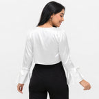 Women's White Bell Sleeve Crop Shrug Jacket-2