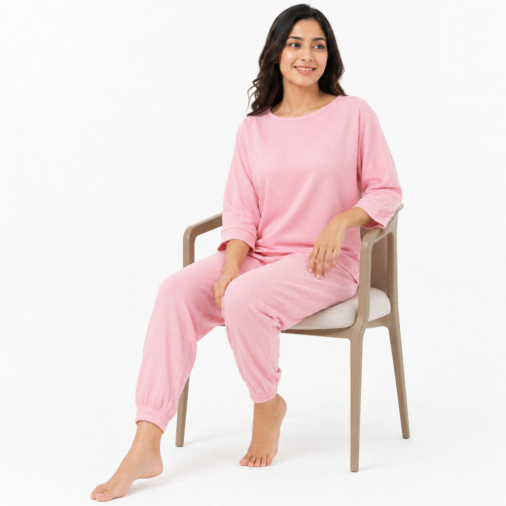 Women's Peach Relaxed Fit Top and Jogger Co-Ord Set | Solid Loungewear Two-Piece Set-2