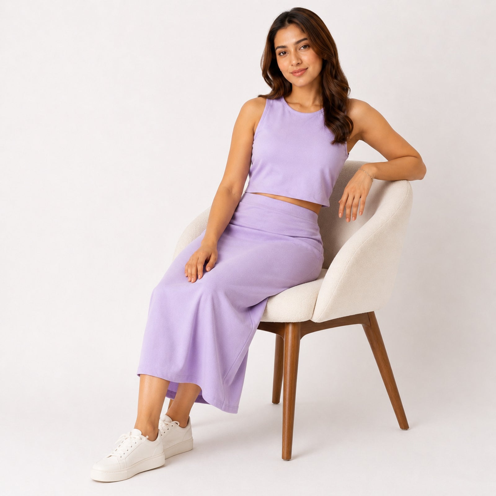Women's Violet Sleeveless Crop Top and Maxi Skirt Co-Ord Set-3