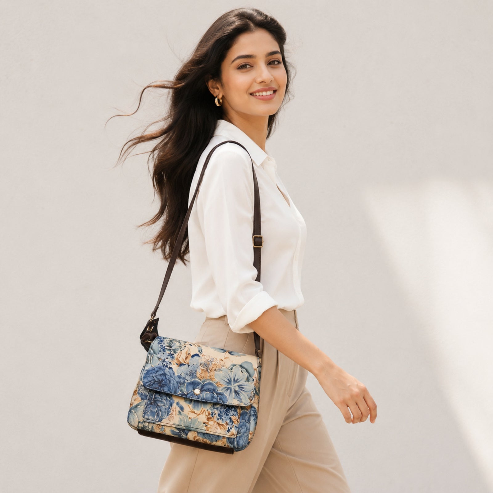 Women's Blue Floral Print Sling Bag | Elegant Crossbody Shoulder Bag for Women-3