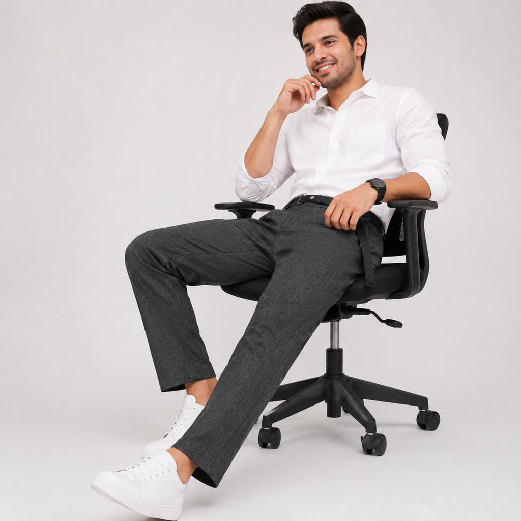 Men's Charcoal Noir Relaxed Fit Formal Trousers-1