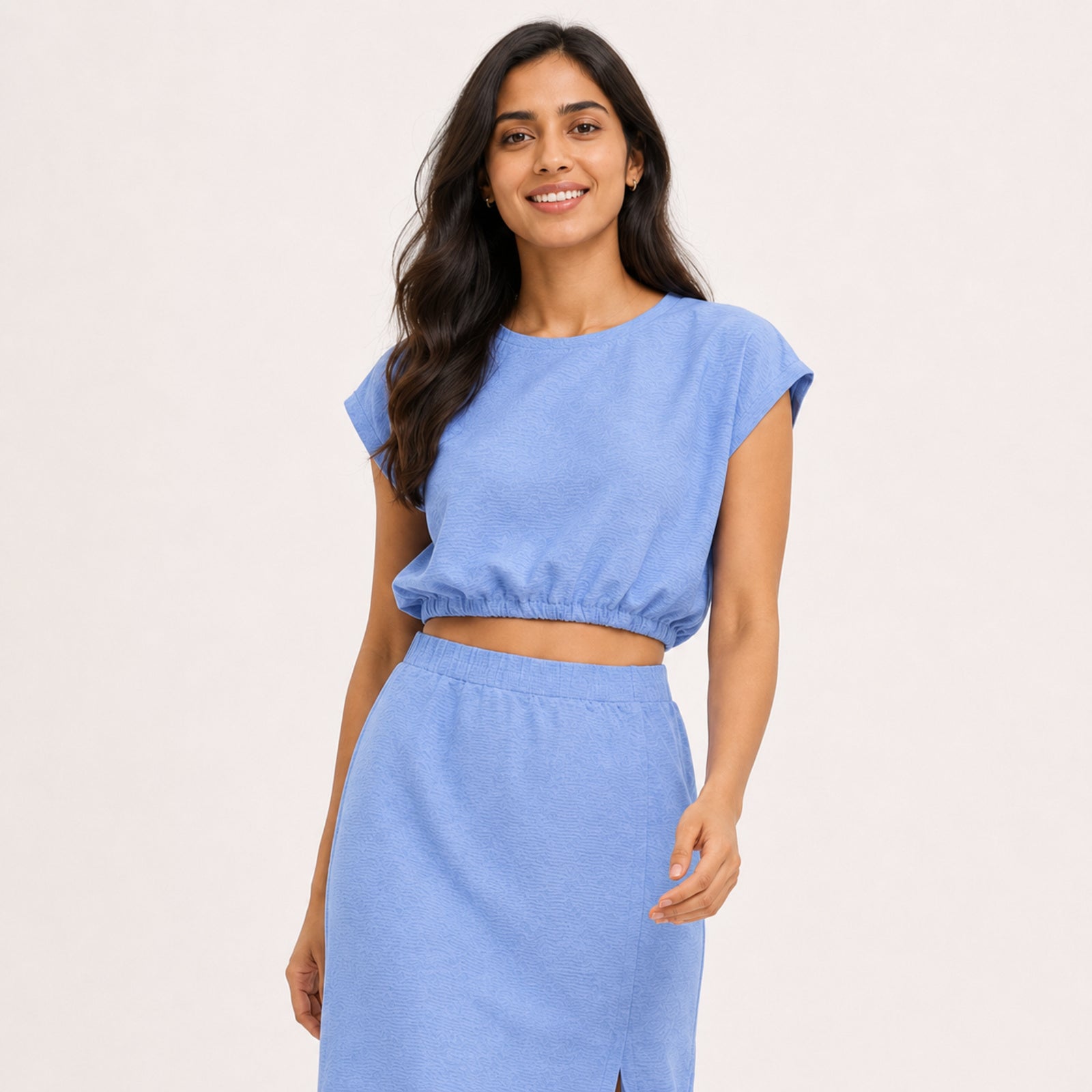 Women's Periwinkle Blue Crop Top & Midi Skirt Co-Ord Set-2