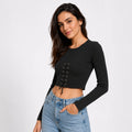 Women's Black Lace-Up Full Sleeve Crop Top-1