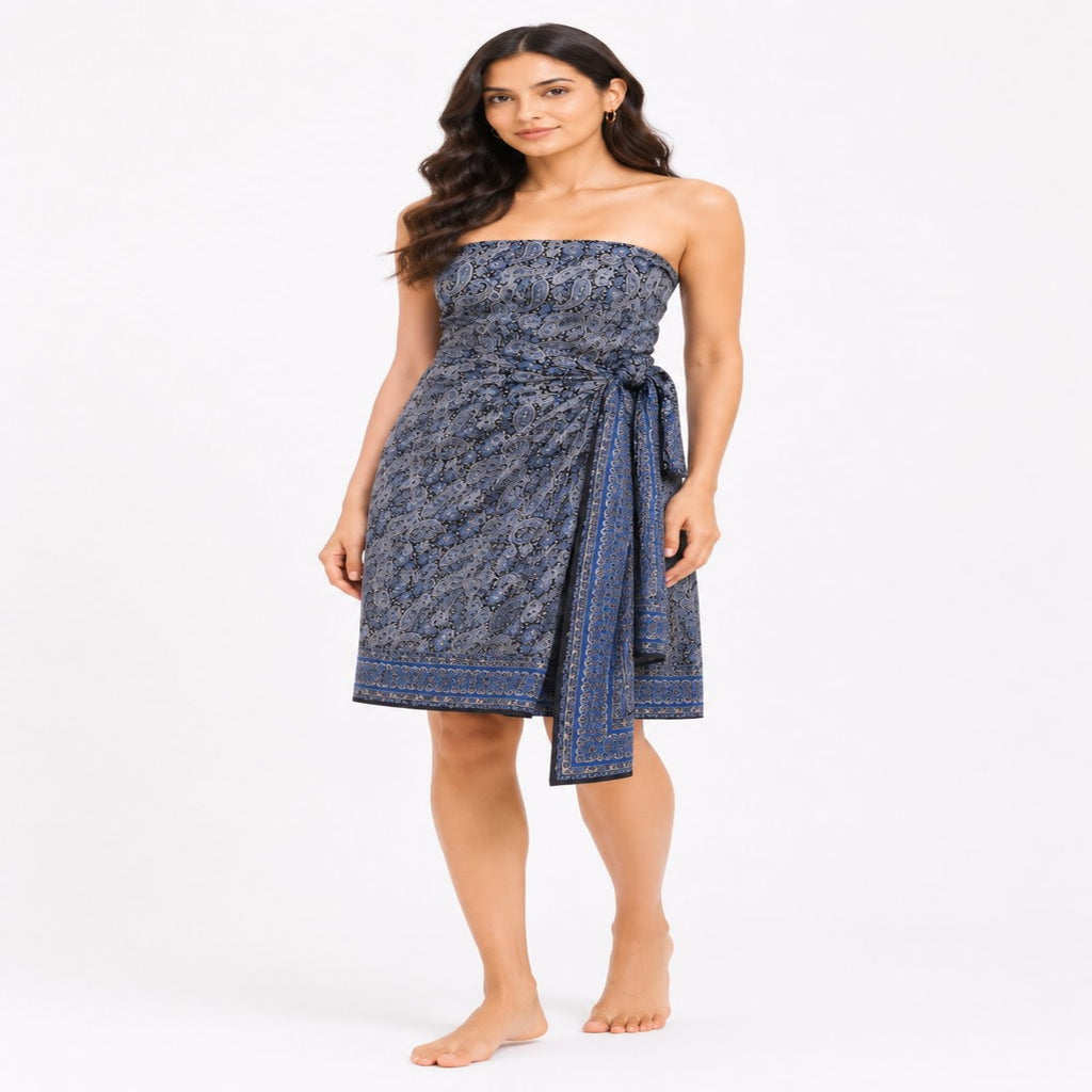 Women's Dark Grey Paisley Strapless Wrap Dress-2
