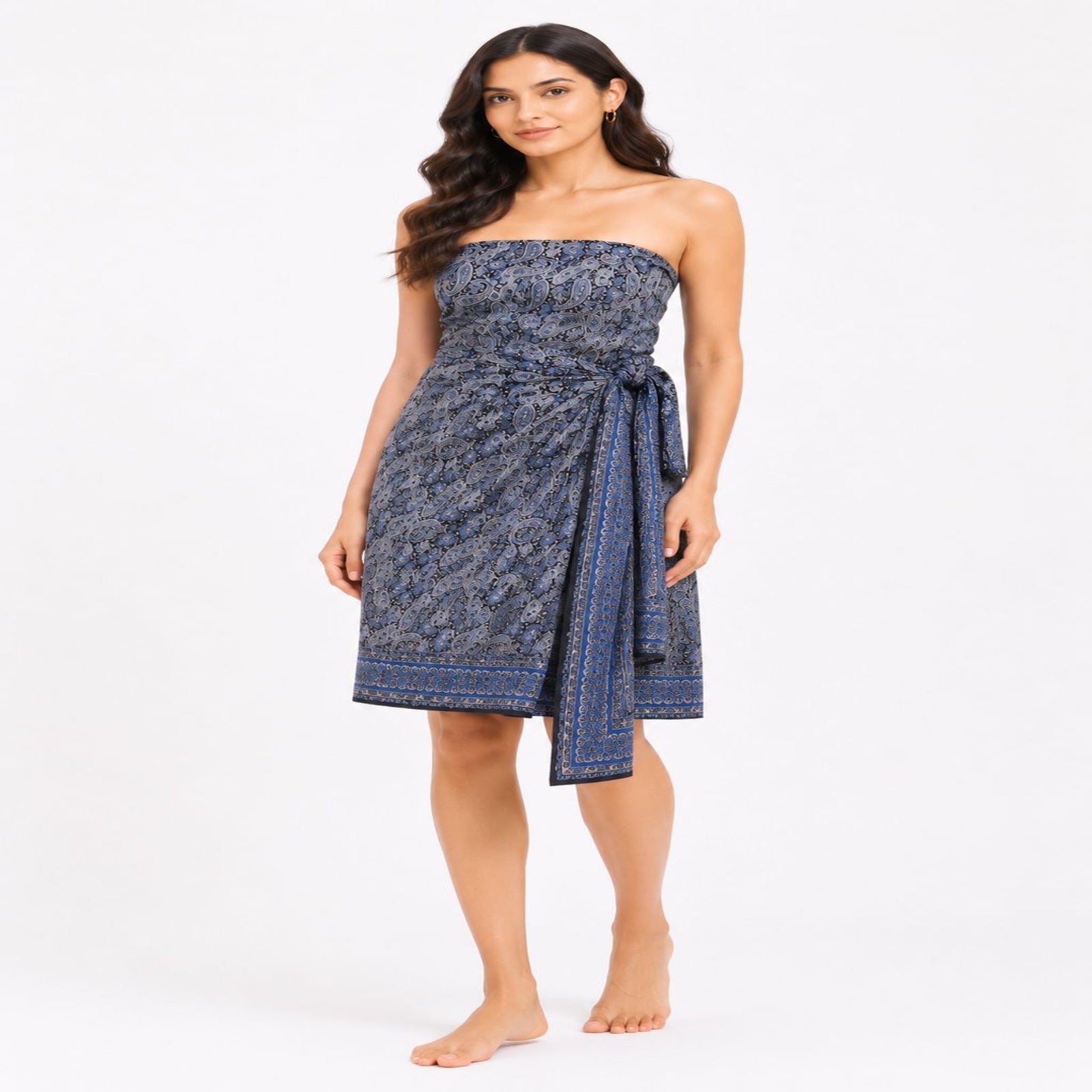 Women's Dark Grey Paisley Strapless Wrap Dress-2