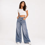 Women's Grey Wide Leg Denim Jeans-4