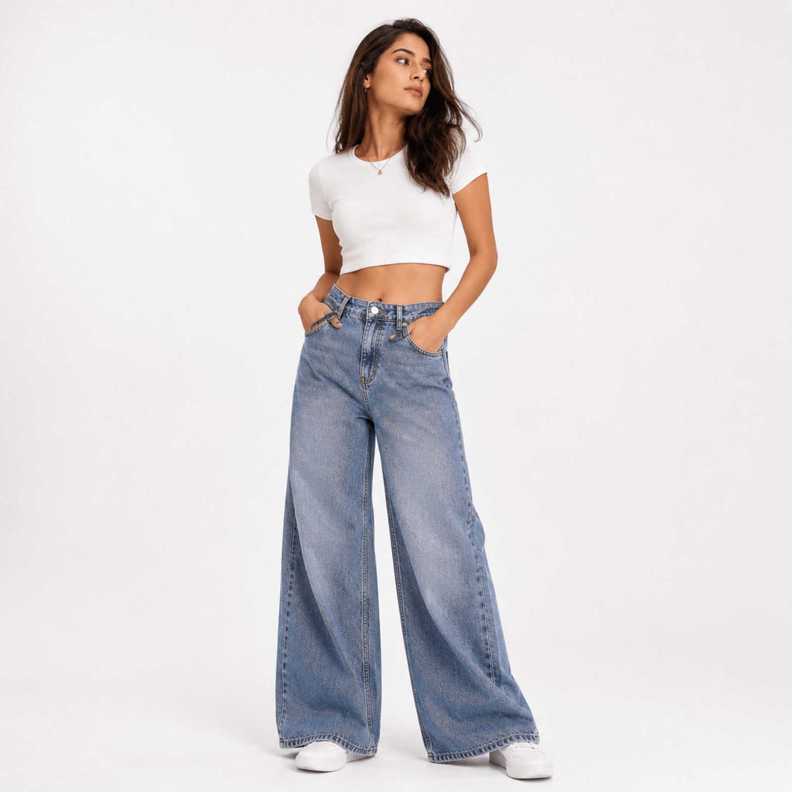 Women's Grey Wide Leg Denim Jeans-4