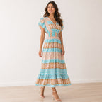 Women's Light Green Ethnic Printed Smocked Maxi Dress-2