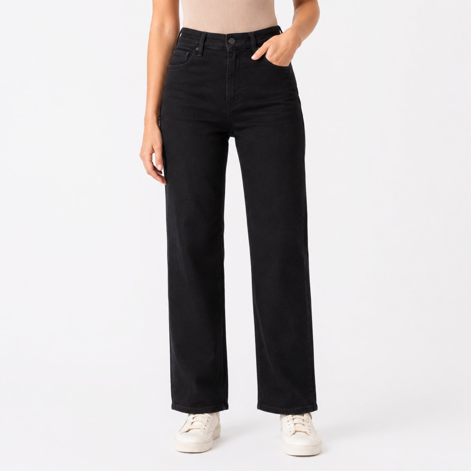 Women's Sleek High-Waist Wide-Leg Black Denim Jeans-1