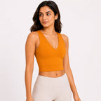 Women's Chic V-Neck Mustard Yellow Fitted Crop Top-3