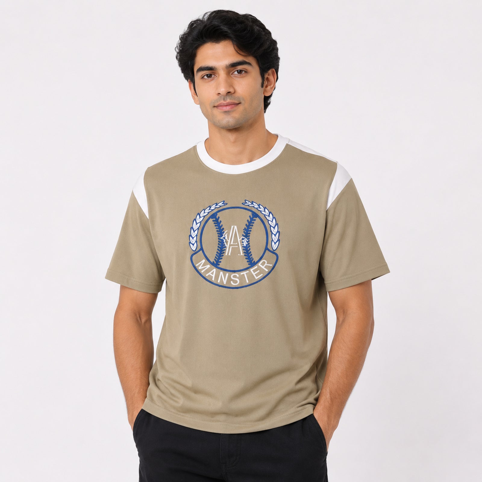Men's Beige Graphic Print Crew Neck T-Shirt-1