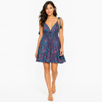 Women's Hot Pink Paisley Print Mini Dress | Sleeveless Deep V-Neck Fit & Flare Dress-1