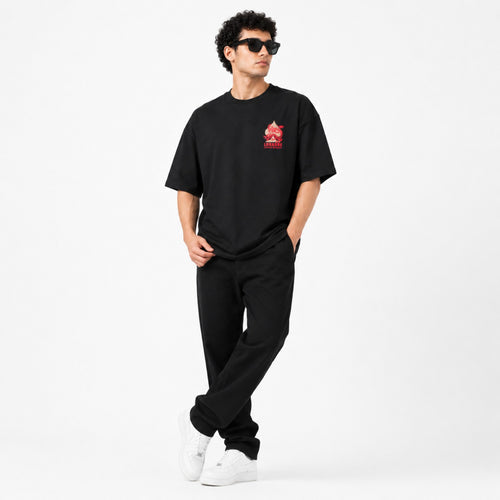Men's Black Oversized Graphic Streetwear T-Shirt-4