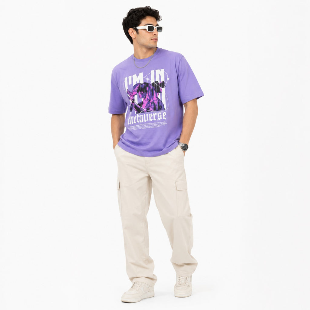 Men's Lavender Multiverse Graphic Oversized T-Shirt-4
