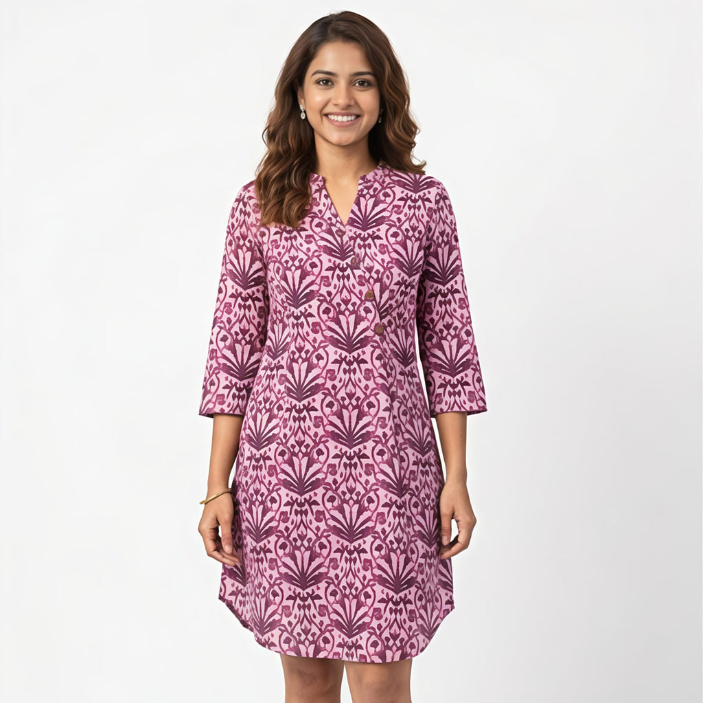 Women's Lavender Printed Casual Shift Dress-1