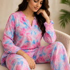 Women's Pink Abstract Printed Night Suit Co-Ord Set-4
