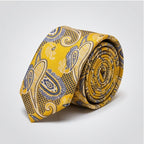 Men's Luxury Paisley-Patterned Yellow Silk Formal Necktie-2