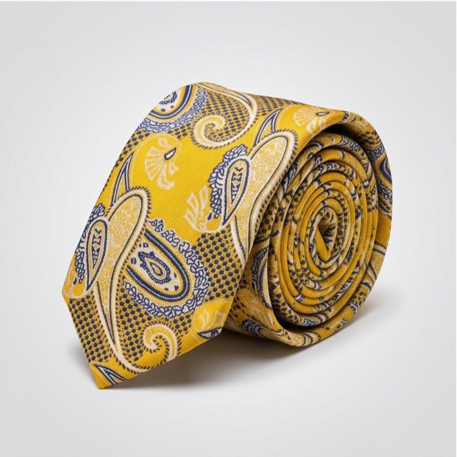 Men's Luxury Paisley-Patterned Yellow Silk Formal Necktie-2