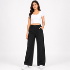 Women's Black High-Waist Wide Leg Casual Trousers-1