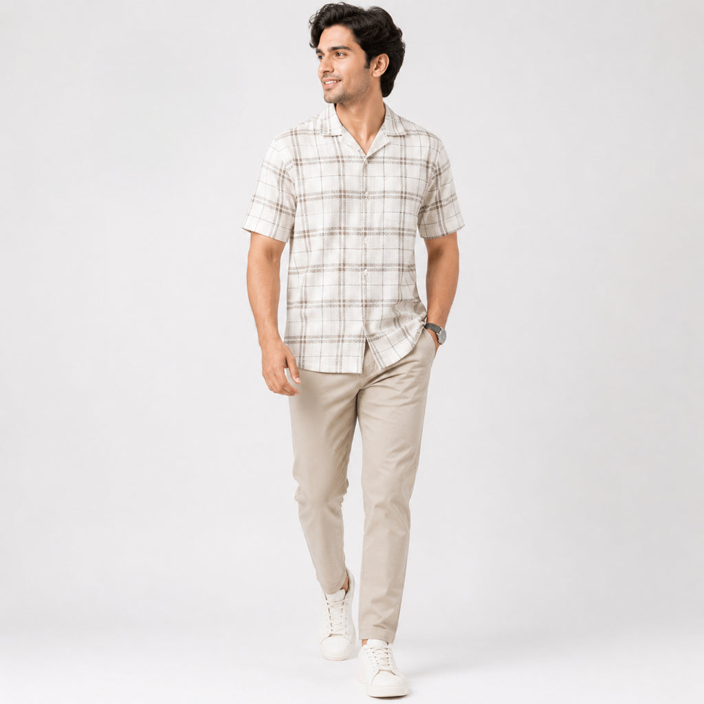 Men's Light Brown Checked Half Sleeve Casual Shirt-2