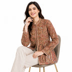 Women’s Rust Brown Printed Front-Open Jacket – Paisley Pattern Ethnic Style Jacket-3