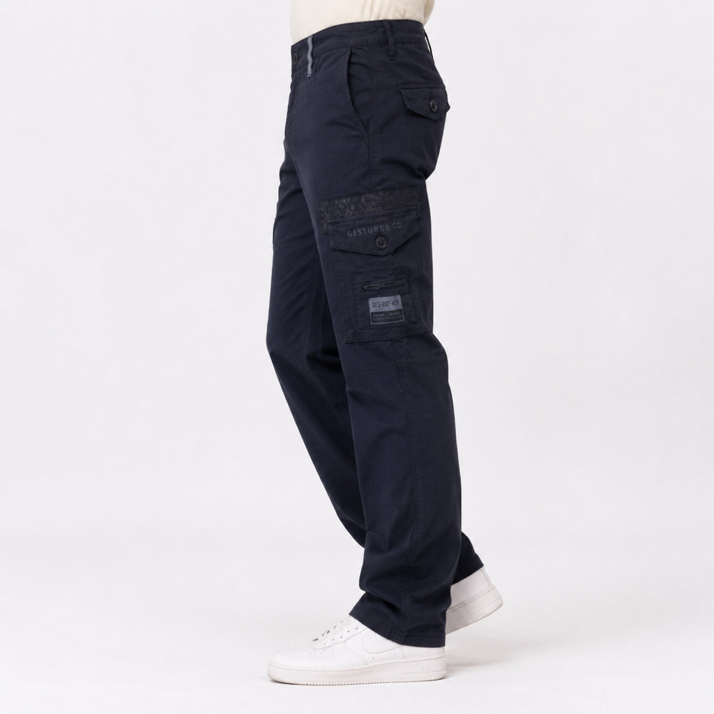 Men's Navy Blue Slim Fit Cargo Jogger Pants-2