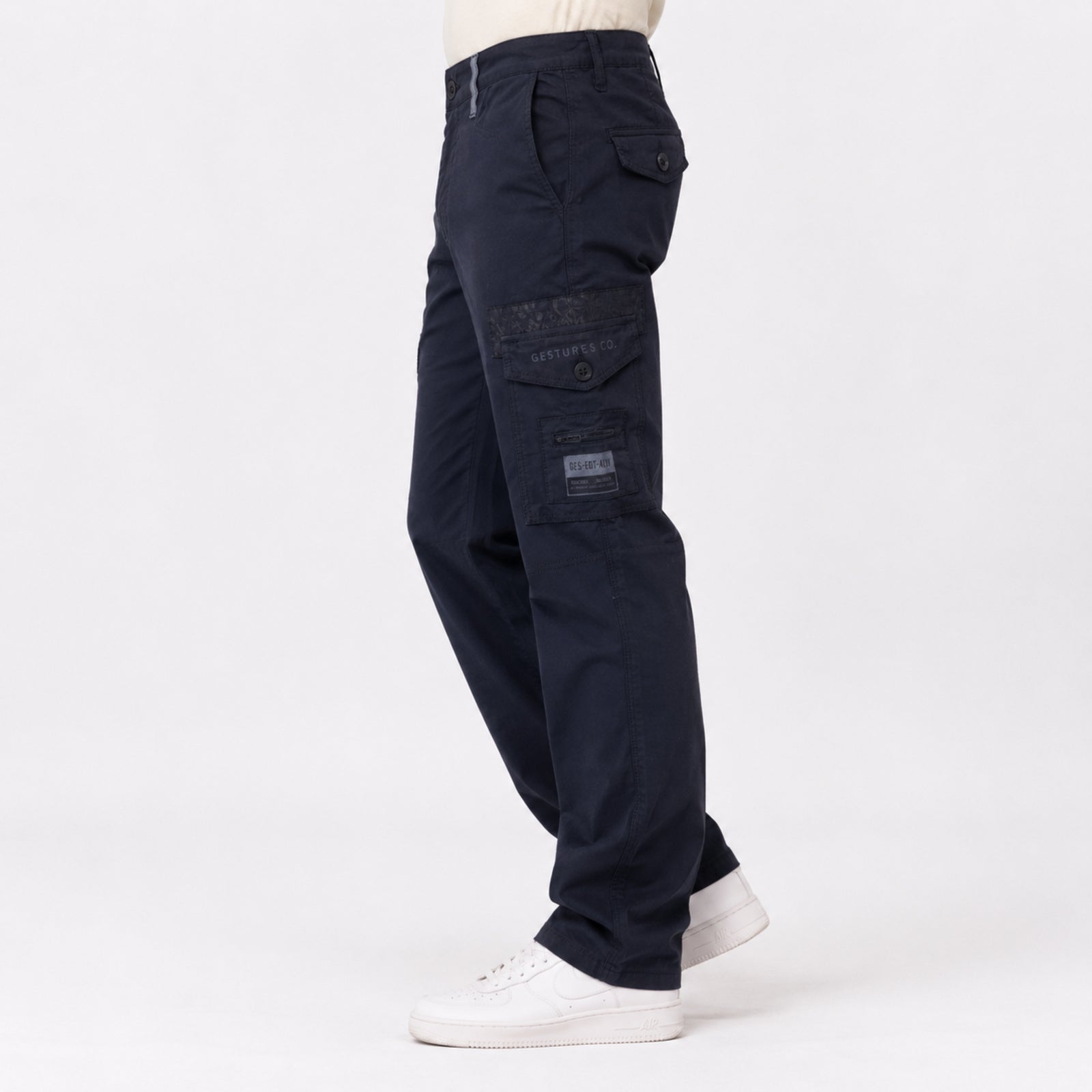 Men's Navy Blue Slim Fit Cargo Jogger Pants-2