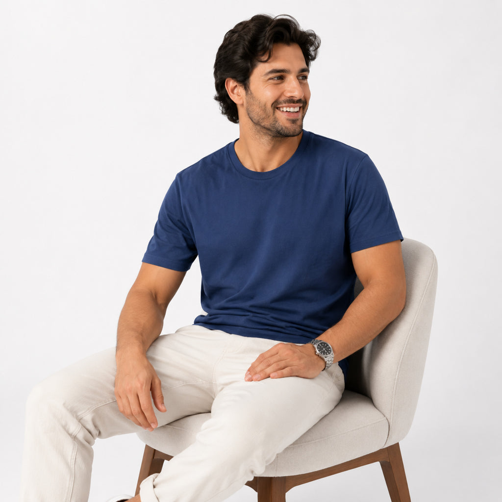 Men's Classic Navy Blue Solid T-Shirt-2