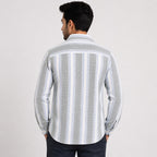 Men's White & Green Striped Full Sleeve Casual Shirt-3