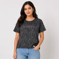 Women's Abstract Textured Graphic Printed Dark Grey T-Shirt-1