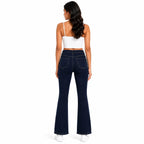 Women's Navy Blue High-Rise Flared Denim Jeans with Contrast Stitching-4