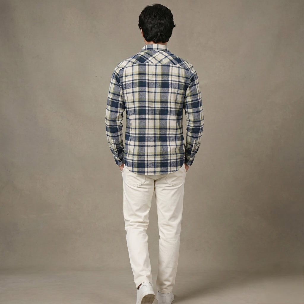 Blue Check Classic Men's Casual Shirt-3
