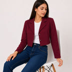 Women's Maroon Cropped Blazer Style Jacket-3