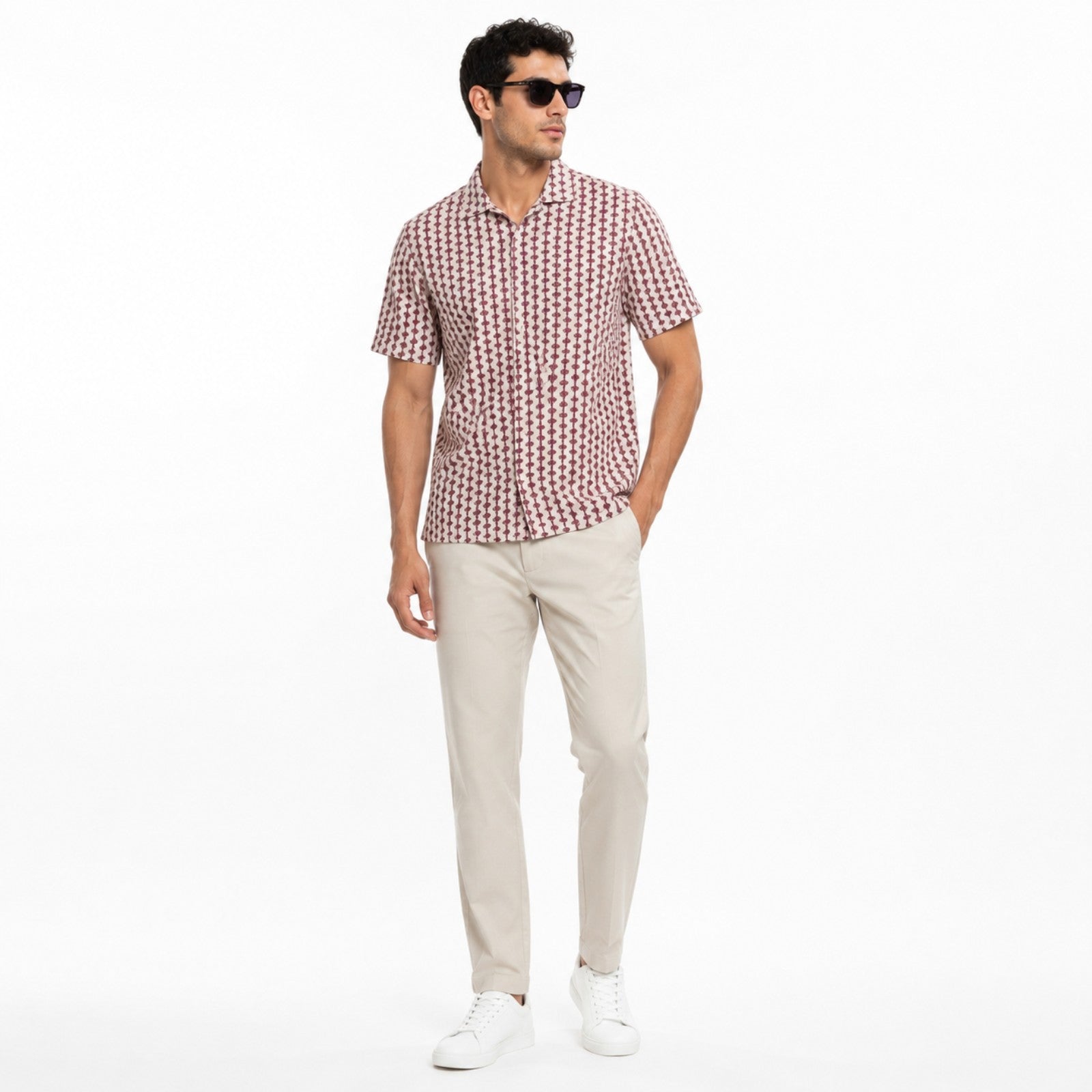 Men's Maroon Geometric Print Casual Shirt-3
