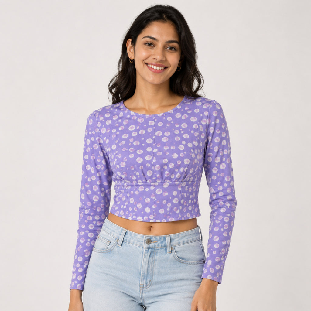 Women's Purple Polka Dot Crop Top-1